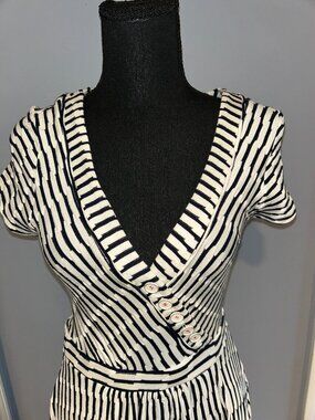Maeve Black and White Striped Dress Textured Knit, Ladies XSP